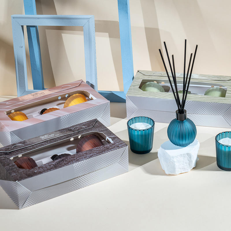 Lumanari parfumate pahare mici cu dungi verticale X2 Sticla cu difuzor de stuf volatil cu bec mic cu dungi verticale