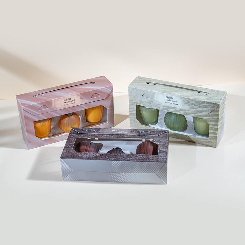 Lumanari parfumate pahare mici cu dungi verticale X2 Sticla cu difuzor de stuf volatil cu bec mic cu dungi verticale