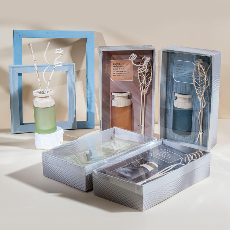 Balon de sticlă cilindric înalt difuzor de stuf premium cu distribuitor de difuzor de arome din lemn