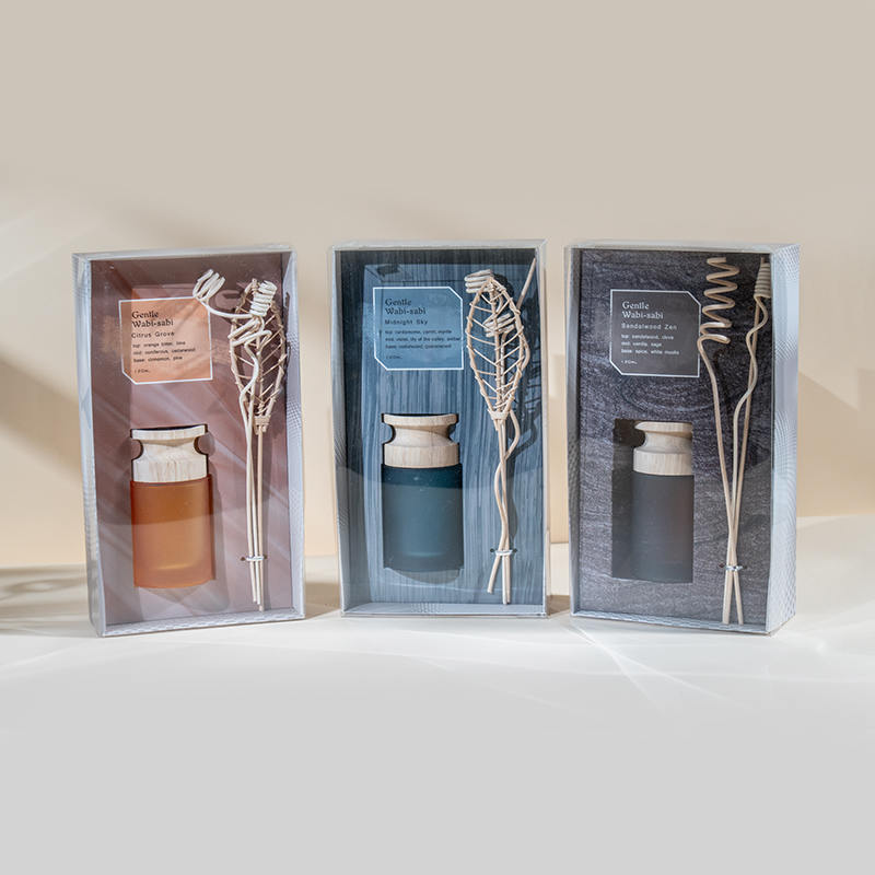 Balon de sticlă cilindric înalt difuzor de stuf premium cu distribuitor de difuzor de arome din lemn