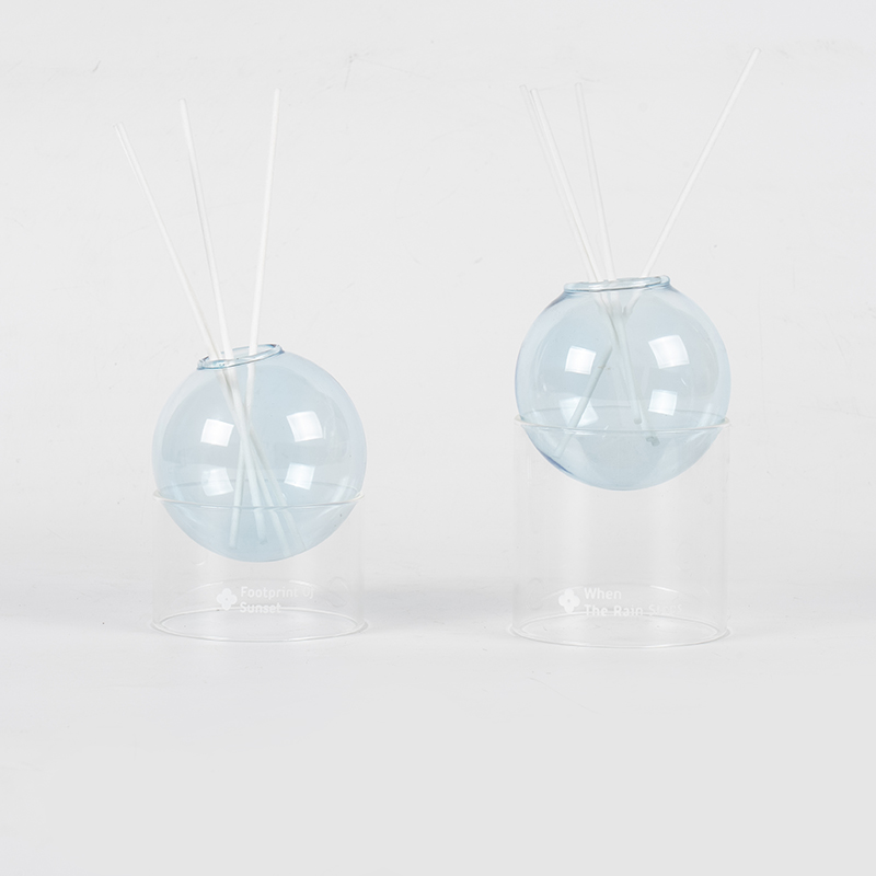 Bază de sticlă transparentă, aromaterapie cu difuzor din stuf de tip bilă de sticlă