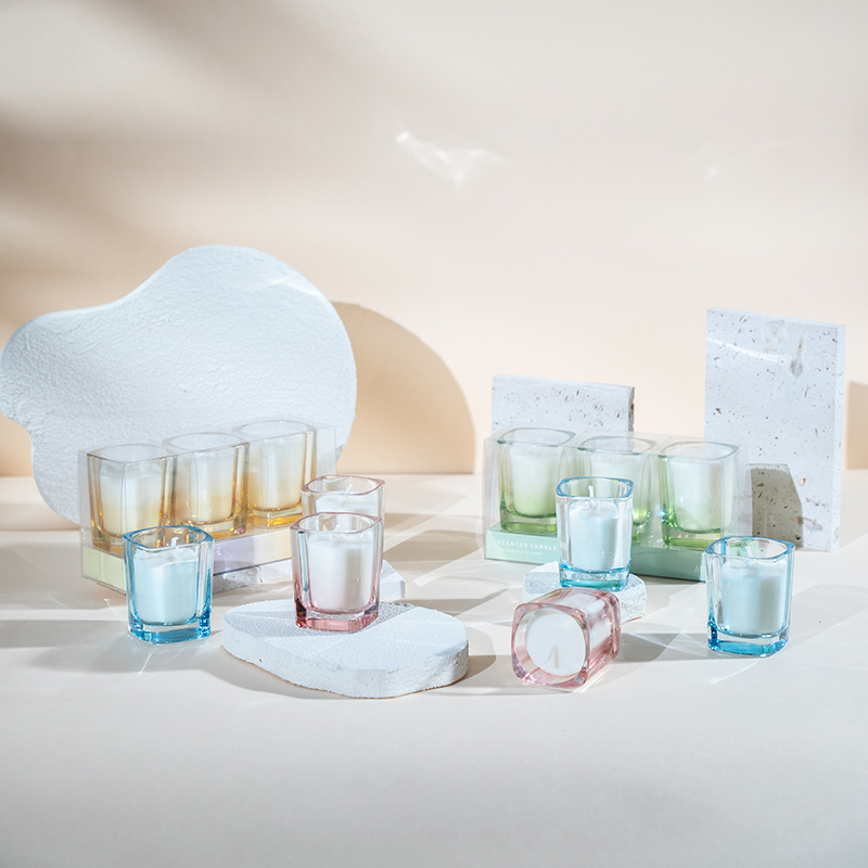 Set de 3 bucăți de lumânări pătrate cu gradient de culoare