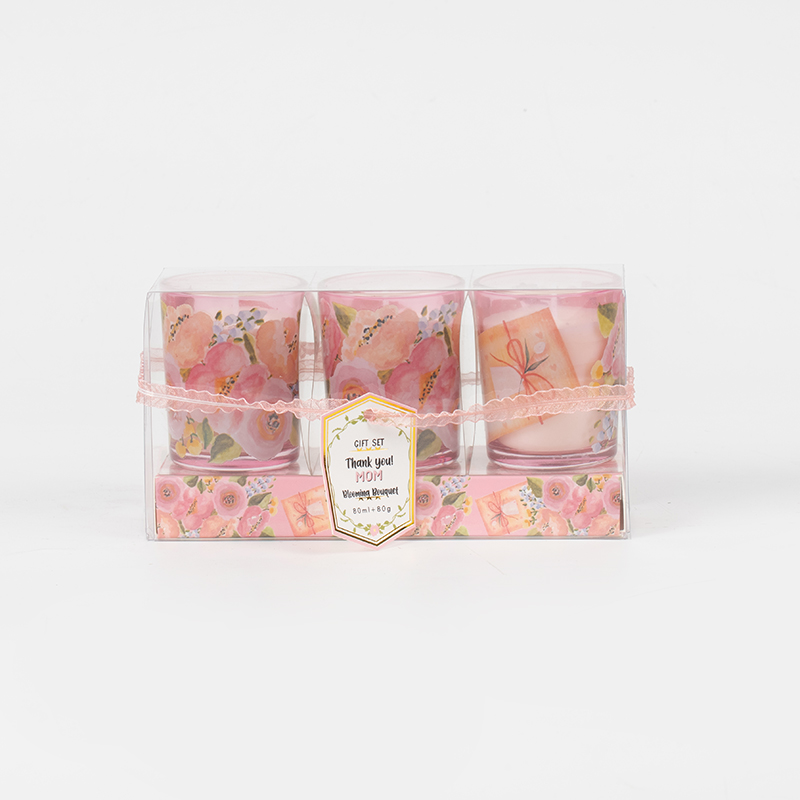 Ziua Mamei, clasice, mici, rotunde, lumânări parfumate de sticlă Set de 3 bucăți - producător de lumânări din soia ecologică