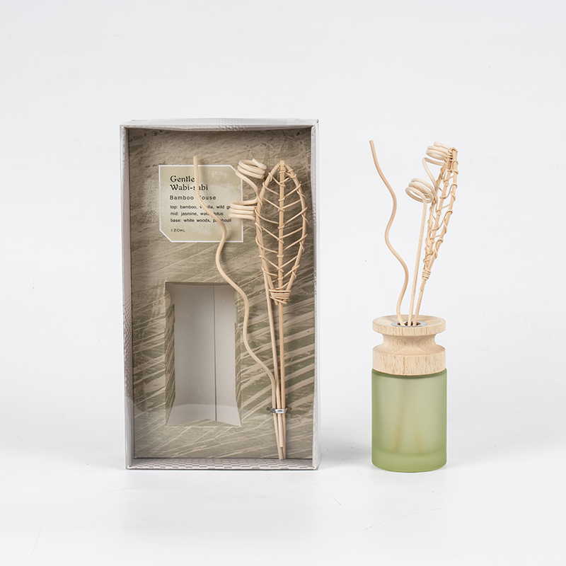 Balon de sticlă cilindric înalt difuzor de stuf premium cu distribuitor de difuzor de arome din lemn