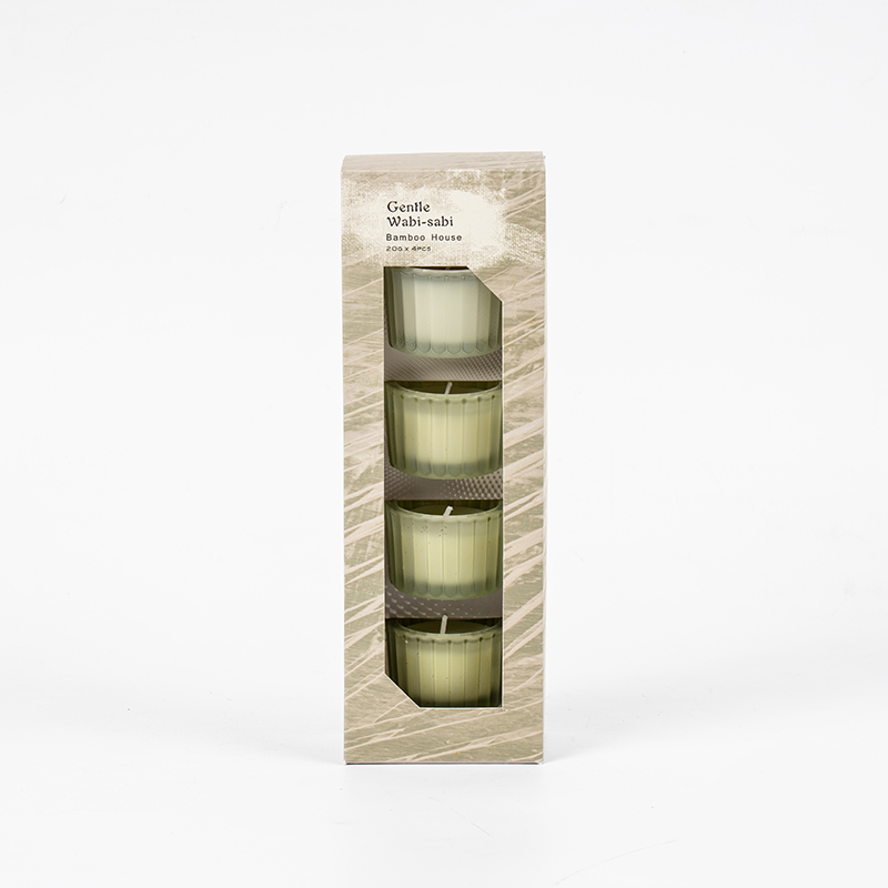 Set de 4 pahare cu lumânări mici din sticlă cu dungi verticale