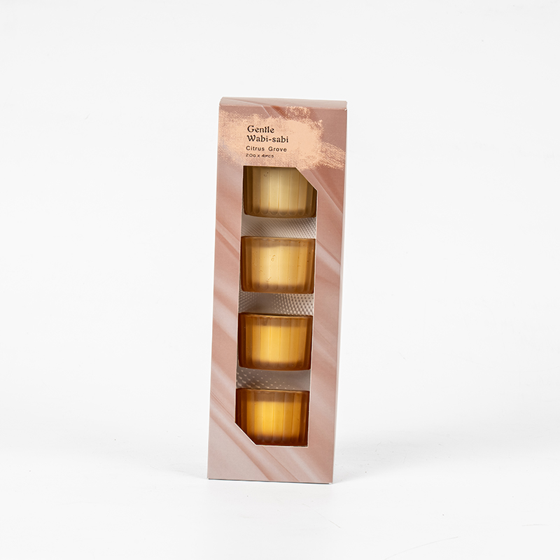 Set de 4 pahare cu lumânări mici din sticlă cu dungi verticale